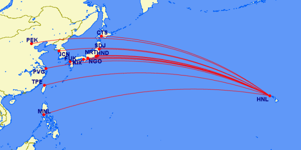 Look at all the places you can get to from Hawaii! (Courtesy: gcmap.com)